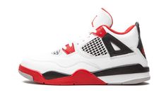 The Air Jordan 4 PS “Fire Red 2020” is the preschool youth sizing of one of the four original colorways of Michael Jordan’s fourth signature shoe.  A November 2020 release, the “Fire Red” seen here marks the first time the colorway has featured the iconic Nike branding on the back of the shoe since the original release in 1989.  Keeping the shape and color scheme as close to the original as possible, the upper features white leather on the toe, collar, and heel.  White netting is located on the Jordan 4 Mushroom, Air Jordan Retro 4, Kids Jordan, Jordan Retro 4, Authentic Jordans, Buy Jordans, Jordan Shoes Retro, Jordan Adidas, Shoes Retro