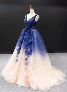 Ball Gown Ombre V Neck Tulle Royal Blue Long Prom Dresses, Quinceanera Dresses,PD49256 on Storenvy Blue Long Prom Dresses, Boho Prom, Formal Ball Gown, Blue Dress Formal, Dresses Quinceanera, Long Prom Dresses, Custom Size Dresses, Ball Gowns Prom, Tulle Prom Dress