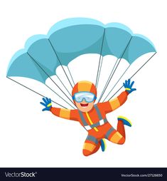 a man in an orange suit is parachuting with a parachute on a white background