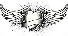 an old school tattoo heart with wings and banner on white background stock photo, images and royalty