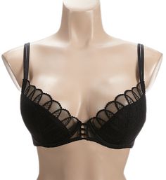 This sensual, elegant bra is designed in the stunning style of French couture, with lightly padded cups and an embroidered mesh overlay that frames your bustline. Made from polyester, polyamide and elastane. Multi-part, underwire cups are lightly padded to shape and define your cleavage. Vertical center seaming in the cups adds shape. Embroidered mesh overlay peeks over the edge of the cups with a scalloped edge at the plunge neckline. Center - non-stretch, mesh panel features a corded peek-a-bo Elegant Mesh Bra With Padded Cups, Mesh Push-up Bra With Padded Cups, Push-up Mesh Bra With Padded Cups, Black Full Cup Bra With Removable Cups, Party Mesh Bra With Removable Pads, Party Bra With Removable Pads In Mesh, Evening Push-up Bra With Padded Cups, Black Full Coverage Bra With Removable Cups, Black Push-up Bra With Lace Closure