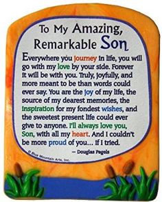 a soap bar with the words to my amazing remarkable son written in orange and blue