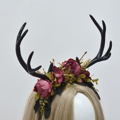 👑 Product description: Look! Fairy Black Antlers Floral Wedding Headpiece Bridal Red Flower Crown Hair Accessories Woodland Elf Headband Elven Wedding Crown 🦌Unique Design🦌Antler Garland Headband combines delicate fabric leaves and flowers, satin and unique antlers. Adding a strong atmosphere to your festive activities and making you look more beautiful and lovely. Wearing this fairy flower crown, coupled with an elf costume, standing in the crowd, you are so much-anticipated. -- Adjustable S Antler Flower Crown, Elf Headband, Wedding Crown Floral, Horn Crown, Elf Headpiece, Fairy Flower Crown, Elf Tiara, Black Antlers, Antler Crown