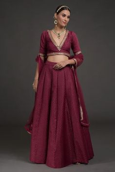 Shop for Talking Threads Wine Blouse Brocade Silk Lehenga Set for Women Online at Aza Fashions Wine Blouse, Woven Embroidery, Lehenga Blouse Designs, Lehenga Wedding, Indian Couture, Silk Lehenga, Lehenga Designs, Bespoke Wedding, Lehenga Choli