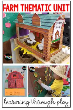 farm themed unit for learning through play with pictures and instructions to make it look like an animal house