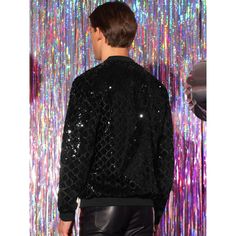 Sequin baseball jackets are a bold and eye-catching statement piece for any outfit. The sequins create a sparkling and reflective surface, adding a touch of glamour to your attire. Pair a sequined baseball jacket with punk pants, leather pants, etc. to create a fashionable look. Sequin baseball jacket is perfect for parties, clubs, discos, performances, and other occasions. Men Sequin Outfit, Baseball Jackets, Punk Pants, Metallic Jacket, Up Party, Mens Sport Coat, Sequin Outfit, Baseball Varsity Jacket, Linen Suit