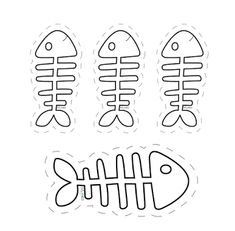 three fish skeleton stencils on a white background