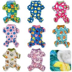 many different types of dog clothes are shown