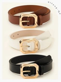 Element:Plain \nBuckle Type:Automatic Buckle \nColor:Multicolor \nPattern Type:Plain \nStyle:Casual \nBelts Width:Wide Belt \nStretch:Non-Stretch \nType:Belt Sets \nComposition:100% Polyurethane \nMaterial:Pu \nBuckle Element:Geometric \nStrap Element:Geometric \n Belt For Jeans, Simple Decoration, Clothes Jeans, 2024 Christmas, Gold Pin, Wide Belt, And Dresses, Amazing Products, Dresses Casual