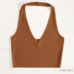 Lasaky - Premium Womens Ribbed Knit Halter Neck Crop Top - Sleek Sleeveless V Neck Tank Top, Perfect Fit - Womens Activewear V Neck Halter Top, Summer Halter Tops, Neck Yoga, Halter Neck Crop Top, Backless Crop Top, V Neck Tank Top, Sport Tank Tops, Halter Crop Top, Running Tops