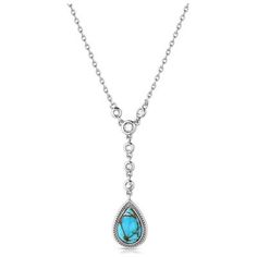 Elevate any outfit with the Delicate Cascade Turquoise Necklace. This piece is perfect to wear on its own or pair with other necklaces for added flair. The 19 inch adjustable chain meets in the center for a stunning design. Clear cubic zirconia crystals drop below the center in a line to a teardrop shaped turquoise stone surrounded by a brilliant silver tone. Stone color may vary. All Montana Silversmiths jewelry and accessories are coated with Montana Armor to prevent tarnish. The necklace has a lobster clasp for ease of use. Montana Silversmith Jewelry, Tractor Supply, Accessories Jewelry Necklace, Crystal Drop, Jewelry And Accessories, Women Accessories Jewelry, Turquoise Stone, Tractor, Lobster Clasp