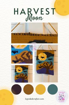 the crochet pattern for harvest moon is shown in three different colors