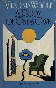 the book cover for room of ones own by virginia woll, with an image of a green chair and blue flower