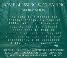 a poem written in green with the words home blessing and clearing affirmation