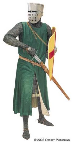 13th-century knight in mail hauberk and leggings, full helm, knight's sword and shield English Knights, Lost Treasure, Century Armor, Warriors Illustration, Crusader Knight, Historical Warriors, High Middle Ages, Medieval Ages, Empire Romain