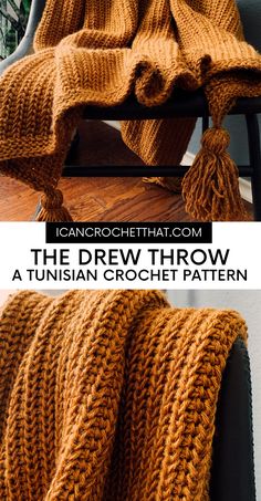 the crochet throw is made with yarn