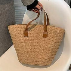 Straw Beach Bag Summer Woven Shoulder Tote Bags Purse For Women Khaki Bag Feature:  Material: polyester+p-u  Color:Khaki  Product net weight: 400g/0.57lb  Product gross weight:400g/0.57lb  Product size:44x29cm/17.32x11.41 in  Packing size:29x14x5cm/11.41x5.51x1.96 in Description: Quality MaterialIt is made of soft paper rope leather material, which is fashionable and classic with delicate texture, fine workmanship. it is soft, comfortable, and also very easy to take care of. LARGE SIZEStraw beac Straw Purse Handbags, Crochet Beach Bags, Straw Purse, Beach Stuff, Straw Beach Bag, Stylish Purse, Purse For Women, Bag Summer, Woven Tote Bag