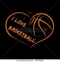 i love basketball written in the shape of a heart with a basketball ball inside it