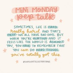 a card with the words,'mini monday pep talk '