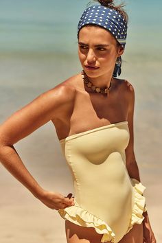 Belle The Label Margot One-Piece Swimsuit | Free People Yellow Two Piece Swimsuit, Cute Bathing Suits Bikinis, Free People Swimwear, Free People Swimsuit, One Piece Bathing Suits, Bathing Beauty, Dream List, Strapless Swimsuit, Quoi Porter