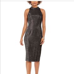 New With Tag. Adrianna Papell Mock Neck Metallic Dress. Sheath Silhouette. Mock Neck. Back Zipper Closure With Hook-And-Eye Closure. Polyester/ Metallic/ Elastic. Lining : Polyester. Dry Clean. Retail Price : $139 Size : 10 Bust : 36” From Underarm To Underarm, Lay Flat Waist : 30” Length : 42”Long From Center Back Neckline To Hem Christmas Wear, Adrianna Papell Dresses, Beauty Sale, Size 6 Dress, Review Dresses, Metallic Dress, Adrianna Papell, Sophisticated Style, Socks Women