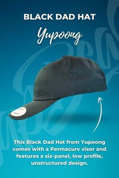 This Black Dad Hat from Yupoong comes with a Permacurv visor and features a six-panel, low profile, unstructured design. This easy-going hat has a buckle enclosure with a grommet, offering a comfortable fit. It has been made with a blend of 98% cotton and 2% Spandex, ensuring that the hat is breathable. Personalize this dad cap with your own logo or design by using CapBeast’s custom hat maker at www.capbeast.com | Custom Hats with Logo Black Dad Hat, Custom Baseball Hats, Hat Maker, Running Hats, Cycling Cap, Custom Golf, Dad Cap, Golf Hats, Dad Caps