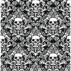 skulls and swirls in black and white fabric