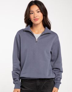 Tilly's Quarter Zip Sweatshirt. A Comfortable And Versatile Wardrobe Staple That Combines Practicality With Style. This Sweatshirt Features A Distinctive Quarter-Zip Neckline, Which Allows For Easy Ventilation And Temperature Control While Adding A Touch Of Modern Flair To The Classic Sweatshirt Design. High Neckline. Cuffed Long Sleeves And Hem. Fleece Lining. 60% Cotton, 40% Polyester. Machine Wash. Imported. Model Is Wearing A Size Small. Model Measurements:height: 5'6" Bust: 32"waist: 26"hip Quarter Zip Sweatshirt Women, Lululemon Quarter Zip, Navy Quarter Zip Outfit, Fleece Zip Up, Quarter Zip Outfit Women, Quarter Zip Women, Quarter Zip Outfit, Half Zipper Sweatshirt, Womens Quarter Zip Pullover