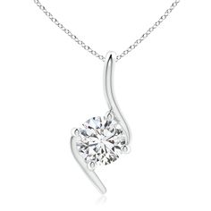 a white gold pendant with a diamond in the shape of a trell on a chain