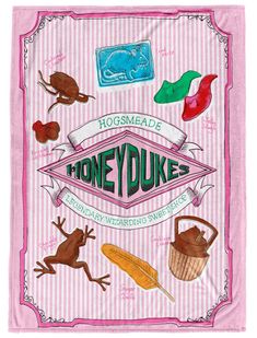 a pink and white towel with different types of animals on it's front, along with the words honeybukes