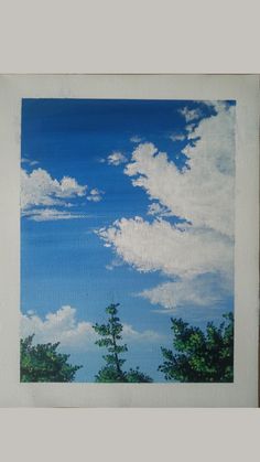 a painting of trees and clouds in the sky