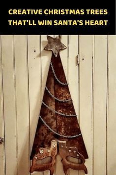 a christmas tree made out of cowboy boots hangs on the wall next to a door