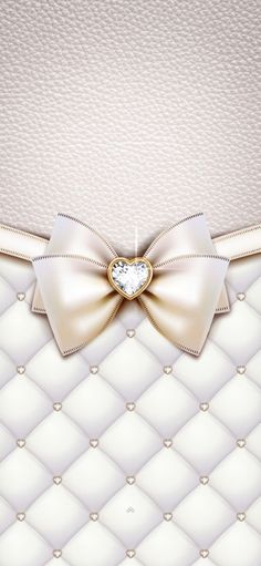 an elegant white background with a bow and diamond brooch on the center, in shades of beige