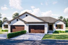 this is an artist's rendering of a house with garages and two car spaces