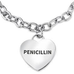 If you love someone with severe allergies or who has an underlying medical condition, an easy way to show her your love is with the purchase of our new piece of medical jewelry. Besides being a pretty piece of stainless steel heart jewelry, it may easily help save her life in a medical emergency where she is unable to communicate. Her stainless steel medical bracelet will do the communicating for her. Featuring the very recognizable medical help symbol, this sweet heart tag chain bracelet says i Medical Alert Jewelry, Medical Emergency, Medical Jewelry, Chain Bra, Medic Alert Bracelets, Medical Bracelet, Heart Tag, If You Love Someone, Medical Alert