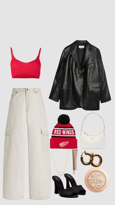 #fyp #trending #foryoupage #viral #nhl #hockey #detroitredwings #outfit ##outfitinspo Outfits With Hockey Jerseys, Nhl Outfit Ideas Woman, Nhl Game Outfit Woman, Chicago Fits