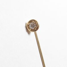 14K Yellow 0.18 Ct European Cut Diamond Solitaire Head Stick Pin 1930's Vintage Antique Yellow Gold Jewelry With Single Diamond, Art Deco Single Diamond Round Jewelry, Art Deco Round Single Diamond Jewelry, Art Deco Jewelry With Single Round Diamond, Art Deco Yellow Gold Jewelry With Single Diamond, Diamond Brooches, Pin Head, Diamond Brooch, Stick Pins