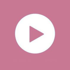 a pink background with a white play button in the center and an arrow at the bottom