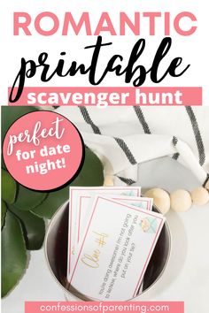 a printable scavenger hunt for date night with text overlay that reads romantic printable scavenger hunt perfect for date night