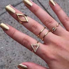 Glamorous Trendy Stunning Ring Set Gold Nail, Ring Set, Nail Polish, Ring, Gold