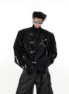 WN2028
■size(cm)





Length


Shoulder width


Chest


Sleeve length




M


112


56


126


66




L


114


57


130


67




XL


116


58


134


68




 
■model
179cm 　58kg　 XL
■material
polyurethane 100% Pics Of Men, Cyberpunk Men, Steve Buscemi, Cyberpunk Fashion, Damian Wayne, Die Young, Futuristic Fashion, Curve Design, Streetwear Men Outfits