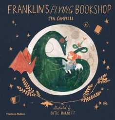 franklin's flying bookshop book cover with an illustration of a dragon and a girl