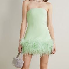 Safiyaa Rowan Strapless Feather-Trimmed Crepe Mini Dress Worn Once Wearing Dress, Limited Time, Mini Dress, Womens Dresses, Green, Dresses, Color