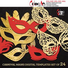 carnival masks digital templates set of 2 for laser cutting and embellishments