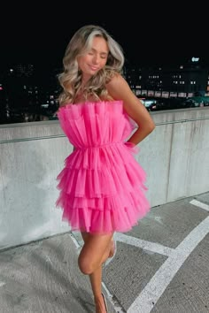 Hot Pink Strapless Tiered Short Homecoming Dress, A Line Sweet 16 Dress UQH0091 Mesh Short Dress, Fun Party Dresses, Barbie Dress Up Party, Barbie Homecoming Dress, Barbie Outfits For Women Party, Barbie Birthday Dress, Barbie Party Outfit, Valentines Dresses, Fuchsia Pink Dress