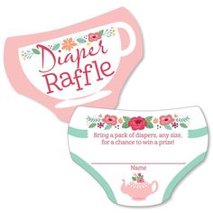 a diaper raffle with flowers on it and a teapot in the background