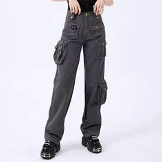 Product information:Material: Cotton Style: Casual/Street/Vintage/Preppy/Y2K/Hip Pop/Punk Features: Splicing Color: Graphite. Black. Military GreenDescription:Constructed from breathable cotton. these Multi Pockets Straight Leg Cargo Pants come in Graphite. Black. and Military Green colors and feature a stylistically versatile splicing pattern. From casual to streetwear. Y2K to punk. this style is perfect for those who prefer preppy or hip hop looks.Size Information:Size: S/M/L/XL/XXL/3XL SIZE/CM Waist Hipline Pants length S 68 92 105 M 72 96 106 L 76 100 108 Vintage Spring Cargo Pants With Cargo Pockets, Vintage High Waist Cargo Pants For Streetwear, Vintage Cargo Style Pants For Spring, Vintage Jeans With Cargo Pockets, Vintage Cotton Bottoms With Multiple Pockets, Vintage Baggy High Waist Cargo Pants, Vintage High-waist Cargo Pants, Vintage High Waist Pants With Cargo Pockets, Vintage High-waist Pants With Cargo Pockets