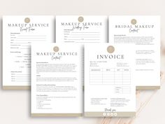 four wedding invoices on top of each other next to some flowers and leaves