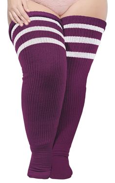 PRICES MAY VARY. [Truly Made for US Big Girls] : Our thigh high socks are designed with plus size in mind! The size of our thigh highs socks are enlarged and widened, which is completely suitable for big girls. The plus size thigh high stockings are about 35'' long, the stretched length is about 42'', about 7'' wide, and the stretched width is up to 39" circumference. If your upper thigh measures smaller than 25'' and these socks may too big for you. [Coming with Extra Long Thigh Garter] : Say g Thigh Belts, Plus Size Thigh High Socks, Plus Size Thigh, Thigh Straps, Thigh Garter, Thigh High Sock, Striped Stockings, Slouch Socks, Leg Warmer