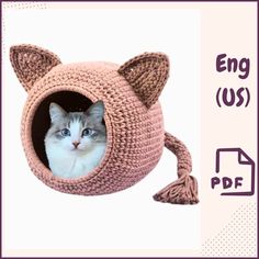 a cat in a knitted hat with the caption eng us